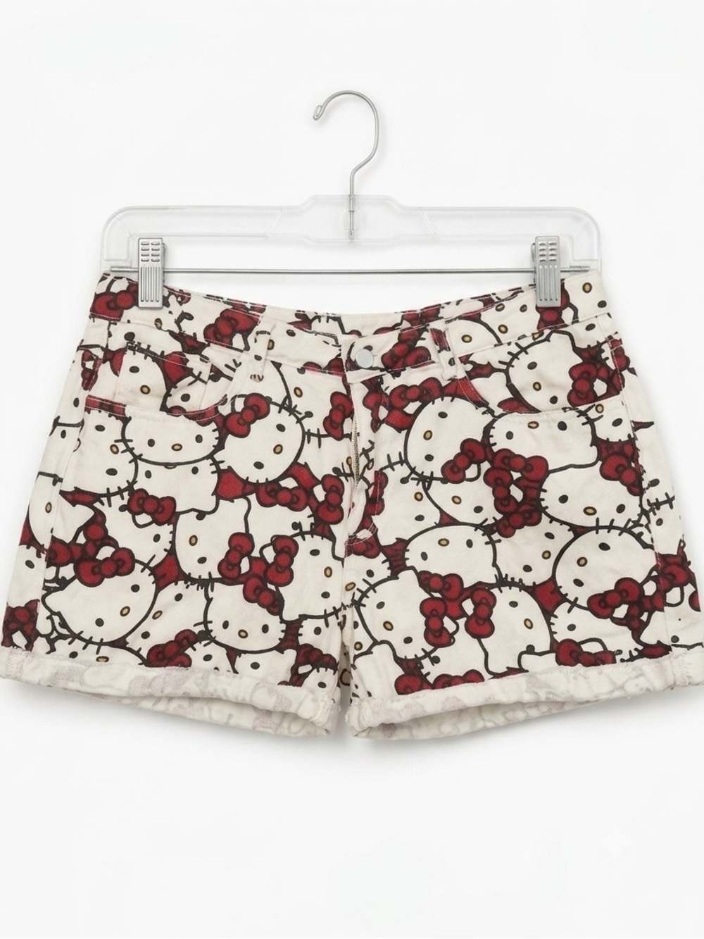 SANRIO HELLO KITTY High Waisted  Bow Printed Denim Kawaii Shorts - 1X PLUS SIZE